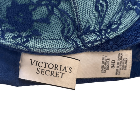 Victoria Secret Blue Lace Lined Demi Bra 34D - Picture 4 of 5